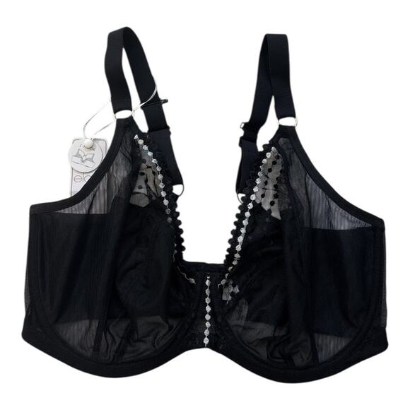 Elomi Women's Matilda Underwire Plunge Bra Black Size 36J Unpadded Side Support - Picture 2 of 7